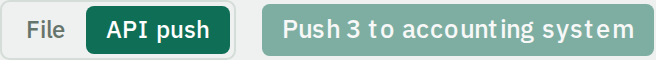 The delivery switch at the foot of the review workspace, offering the batch as a file or as a direct push to the accounting system.